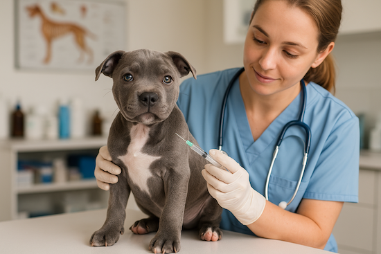 UK buyer checking a list of health-certified Staffy breeders