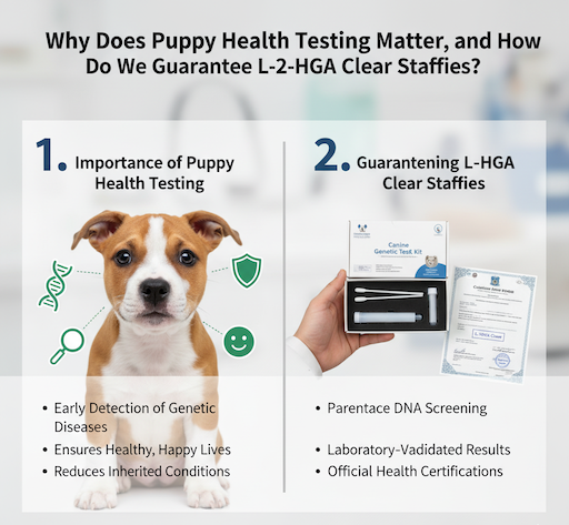 Find a vet checked blue staffy puppy near me and ready for collection today. A happy, vet checked blue staffy puppy near me receiving a final examination from a veterinarian before going to its new home. | Why Does Puppy Health Testing Matter, and How Do We Guarantee L-2-HGA Clear Staffies?